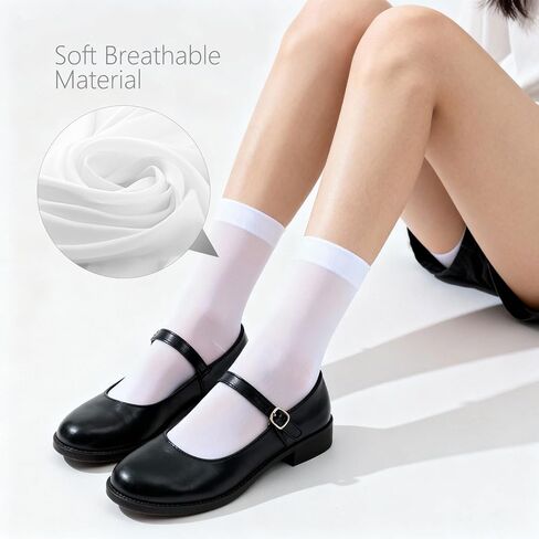 10 Pairs Sheer Nylon Socks for Women Thin Ankle Stocking Footies Transparent Silk Sheer Socks (White) in Saudi Arabia