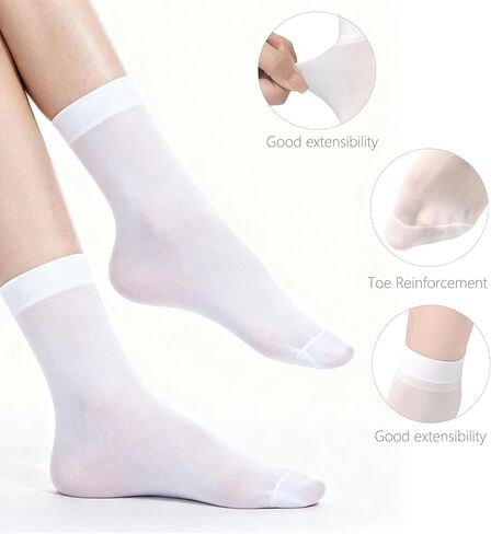 10 Pairs Sheer Nylon Socks for Women Thin Ankle Stocking Footies Transparent Silk Sheer Socks (White) in Saudi Arabia