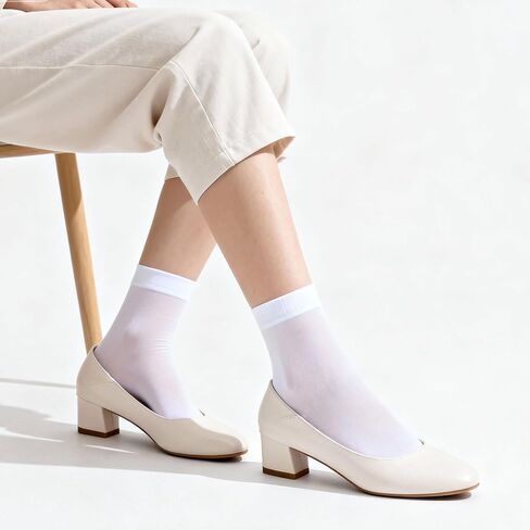 10 Pairs Sheer Nylon Socks for Women Thin Ankle Stocking Footies Transparent Silk Sheer Socks (White) in Saudi Arabia