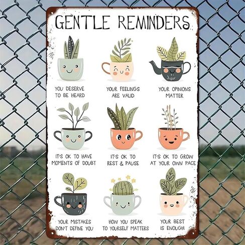 Gentle Reminders Plants Cups Rustic Aluminum Wall Art & Metal Tin Sign - 8x12in Vintage Indoor Outdoor Decor for Home, Office, Cafe, Yard & Garden，Farm in Saudi Arabia