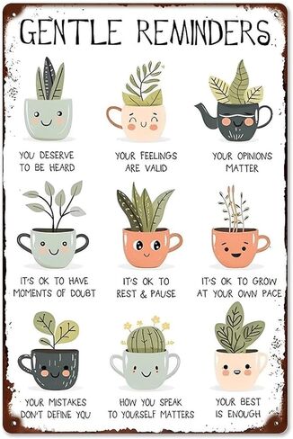 Gentle Reminders Plants Cups Rustic Aluminum Wall Art & Metal Tin Sign - 8x12in Vintage Indoor Outdoor Decor for Home, Office, Cafe, Yard & Garden，Farm in Saudi Arabia