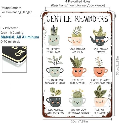 Gentle Reminders Plants Cups Rustic Aluminum Wall Art & Metal Tin Sign - 8x12in Vintage Indoor Outdoor Decor for Home, Office, Cafe, Yard & Garden，Farm in Saudi Arabia
