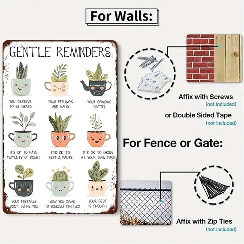 Gentle Reminders Plants Cups Rustic Aluminum Wall Art & Metal Tin Sign - 8x12in Vintage Indoor Outdoor Decor for Home, Office, Cafe, Yard & Garden，Farm in Saudi Arabia