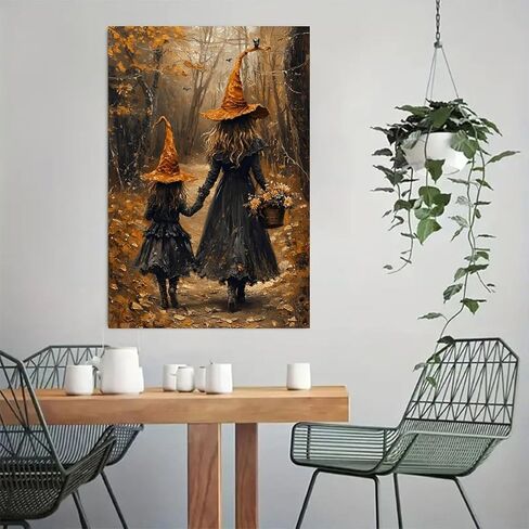 Halloween Witches Walking Autumn Path Vintage Rustic Canvas Wall Art - 12x18in Unframed Poster- Home & Office Decor for Living Room, Bedroom, Kitchen & Cafe in Saudi Arabia