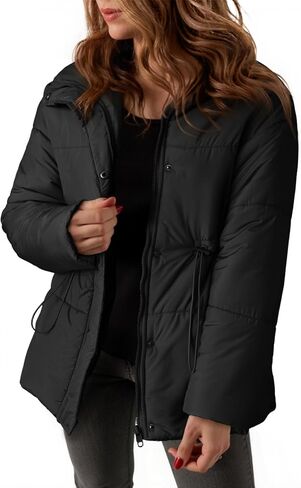 Dokotoo Women's Casual Long Sleeve Zip up Puffer Chunky Warm Drawstring Quilted Lightweight Jacket Coat in Saudi Arabia