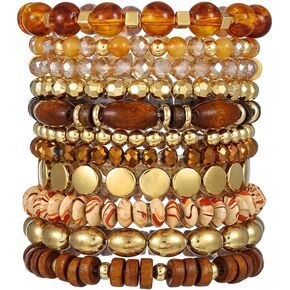 Boho Multilayer Crystal Bead Bracelets for Women Handmade Colorful Wooden Beads Stretch Beach Jewelry String Charm Bracelet in Saudi Arabia