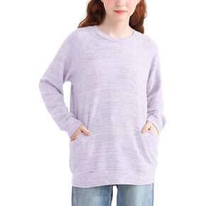 قمصان الفتيات طويلة الأكمام عادية تيز راجلان Crewneck بلوزات فضفاضة تناسب البلوز مع جيوب لمدة 6-13 سنة in Kuwait