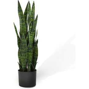 KOL 25.6’’ 2-Pack Artificial Snake Plant, Mother in Law Tongue Plants, 2ft Fake Sansevieria Indoor, 32 Realistic Leaves in Pot, Home Office Hotel Garden Corner Decor, Yellow in Kuwait