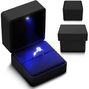 LED Light Ring Box for Engagement Proposal Wedding Display Case Storage Box Elegant Jewelry Gift Box (Black) in Saudi Arabia