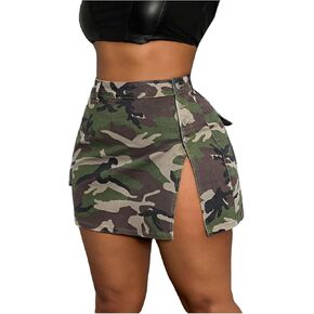 تنورة WDIRARA النسائية ذات الحجم الكبير من قماش الدنيم المموه بخصر عالٍ، تنانير قصيرة ضيقة ملابس الشارع in Kuwait