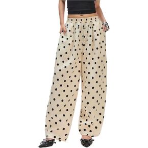 MakeMeChic Women's Polka Dots Wide Leg Pants Summer High Waisted Baggy Barrel Pants in Kuwait