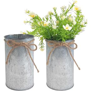 6" High Farmhouse Vases for Centerpiece, Rustic Mason Jars with Twine Bow for Flowers, Vintage Galvanized Metal Vase Tin Bucket for Wedding Home Decor (White, 6Pcs) in Saudi Arabia