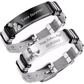 تخصيص نقش الصور للرجال سوار الفولاذ المقاوم للصدأ، صورة منقوشة بنص مخصص للرجال سوار الفولاذ المقاوم للصدأ، عيد الأب، الأخ، هدية يوم الكبار in Kuwait