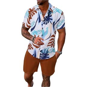 SOLY HUX Men's 2 Piece Beach Vacation Outfit Tropical Print Button Down Shirt and Drawstring Shorts Set in Saudi Arabia