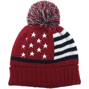 Modena Unisex Stripes and Stars American Americana Flag Knit Beanie Hat with Pom in Saudi Arabia