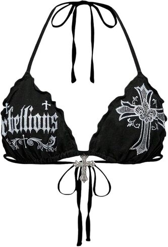 SOLY HUX Women's Gothic Graphic Halter Tops Y2k Tie Backless Sleeveless Cami Crop Tops in Saudi Arabia