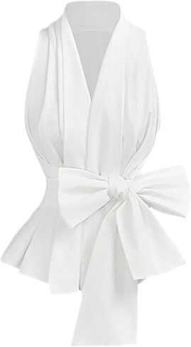 SOLY HUX Women's Tie Front Peplum Tank Top Summer Wrap Collar V Neck Evening Party Blouse in Saudi Arabia