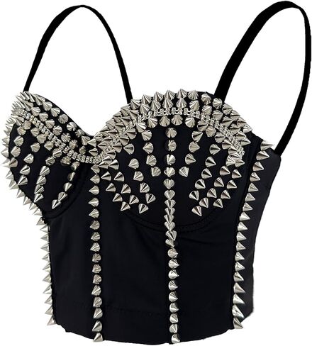 ELLACCI Women's Metal Studs Bustier Crop Top Rock Style Sexy Corset Top Black in Saudi Arabia