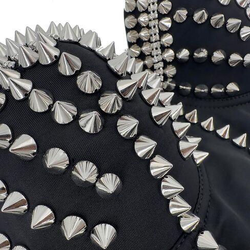 ELLACCI Women's Metal Studs Bustier Crop Top Rock Style Sexy Corset Top Black in Saudi Arabia