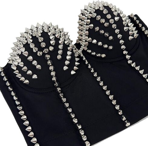 ELLACCI Women's Metal Studs Bustier Crop Top Rock Style Sexy Corset Top Black in Saudi Arabia