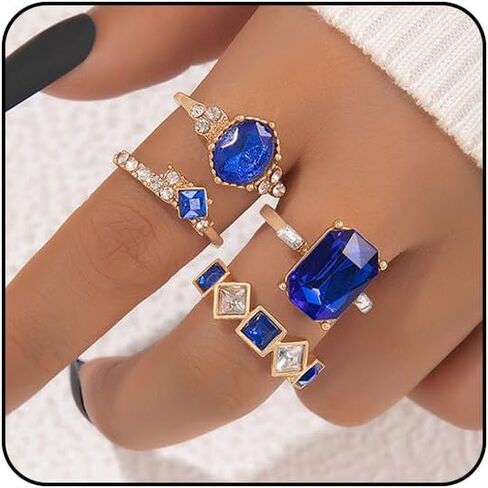 Green Rings for Women Gold Rings Non Tarnish Vintage Crystal Ring Set Green Statement Ring for Women Jewelry Gifts in Saudi Arabia