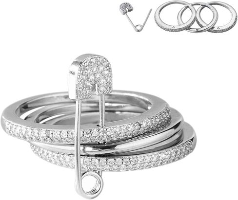 Safety Pin Silver& Gold Stackable Rings for Women Non Tarnish 14k Gold Plated Statement Ring Set Cubic Zirconia Wedding Rings Thumb Ring Stack Pack Unique Jewelry Gift Women in Saudi Arabia