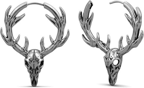 PUNKYOUTH Gothic Stag Skull Earrings 18G Antler Deer Drop Hoop Earrings for Women Men Christmas Punk Style Alternative Earring Jewelry with 925 Silver Post in Saudi Arabia
