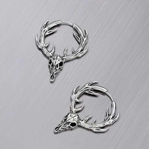 PUNKYOUTH Gothic Stag Skull Earrings 18G Antler Deer Drop Hoop Earrings for Women Men Christmas Punk Style Alternative Earring Jewelry with 925 Silver Post in Saudi Arabia