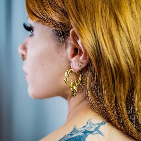 PUNKYOUTH Gothic Stag Skull Earrings 18G Antler Deer Drop Hoop Earrings for Women Men Christmas Punk Style Alternative Earring Jewelry with 925 Silver Post in Saudi Arabia