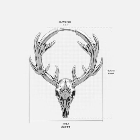 PUNKYOUTH Gothic Stag Skull Earrings 18G Antler Deer Drop Hoop Earrings for Women Men Christmas Punk Style Alternative Earring Jewelry with 925 Silver Post in Saudi Arabia