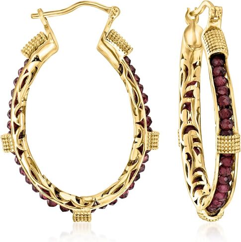 Ross-Simons 10.00 ct. t.w. Garnet Bead Hoop Earrings in 18kt Gold Over Sterling in Saudi Arabia