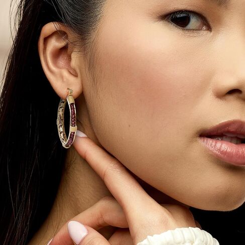 Ross-Simons 10.00 ct. t.w. Garnet Bead Hoop Earrings in 18kt Gold Over Sterling in Saudi Arabia