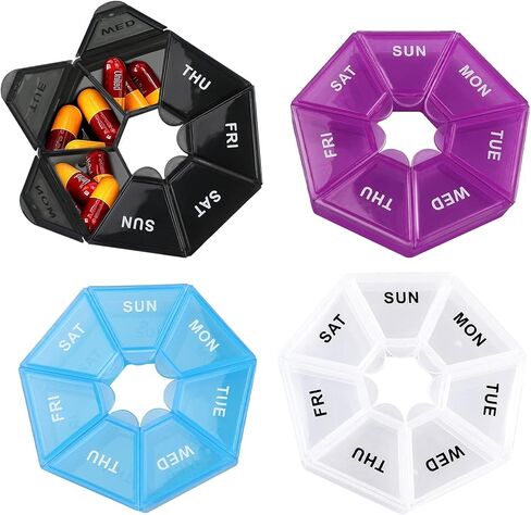 4 Pcs Weekly Pill Organizer, Portable Pill Boxes 7 Day Times Medicine Organizer Pill Case Large Compartment Tablet Box for Daily Medication Vitamins Supplement (Transparent, Black, Blue, Purple) in Saudi Arabia