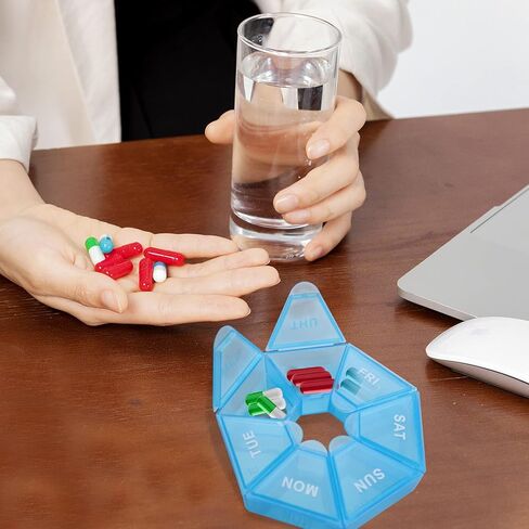 4 Pcs Weekly Pill Organizer, Portable Pill Boxes 7 Day Times Medicine Organizer Pill Case Large Compartment Tablet Box for Daily Medication Vitamins Supplement (Transparent, Black, Blue, Purple) in Saudi Arabia
