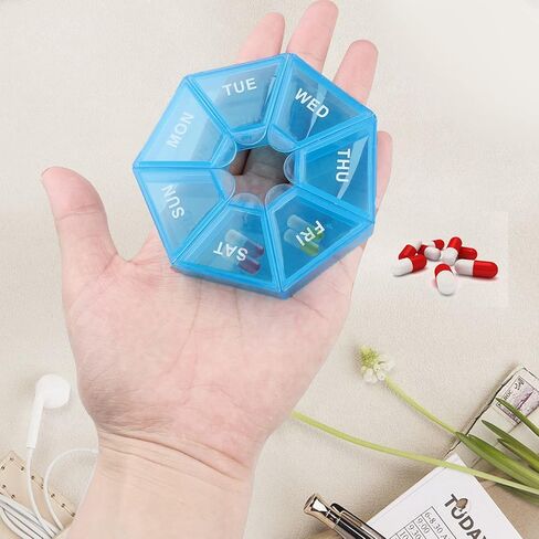 4 Pcs Weekly Pill Organizer, Portable Pill Boxes 7 Day Times Medicine Organizer Pill Case Large Compartment Tablet Box for Daily Medication Vitamins Supplement (Transparent, Black, Blue, Purple) in Saudi Arabia