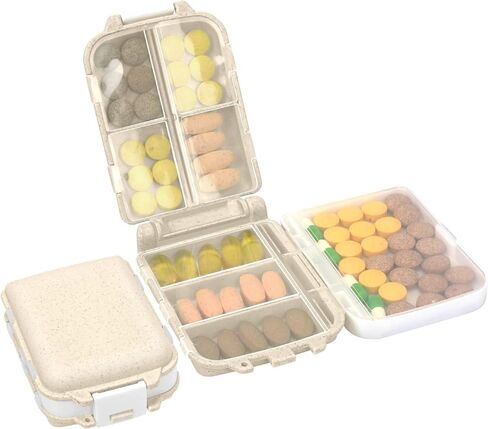 Weekly Pill Organizer for Travel - Compact Medicine Pill Box with Daily Compartments, Perfect for Travelers and Elderly(Beige) in Saudi Arabia