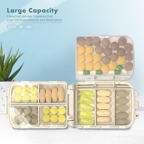 Weekly Pill Organizer for Travel - Compact Medicine Pill Box with Daily Compartments, Perfect for Travelers and Elderly(Beige) in Saudi Arabia