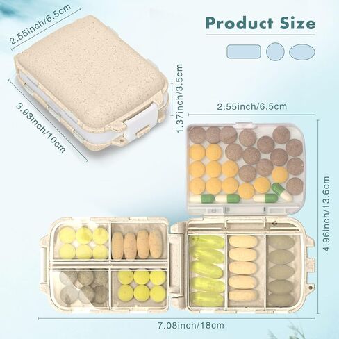 Weekly Pill Organizer for Travel - Compact Medicine Pill Box with Daily Compartments, Perfect for Travelers and Elderly(Beige) in Saudi Arabia