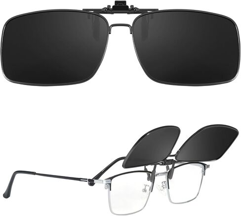 TJUTR Polarized Clip-On Sunglasses Over Prescription Glasses, Flip-Up Metal Frame, Anti-Glare UV400 Protection for Men Women in Saudi Arabia