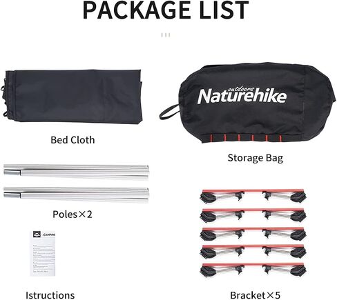 Naturehike للطي التخييم BES، أسرة التخييم المحمولة خفيفة الوزن للبالغين والأطفال، سرير ضيف قابل للطي، سرير نوم قوي شديد التحمل يدعم 330 رطلاً للخارج، والسفر، والمكتب، والمهرجان (أسود) in Kuwait