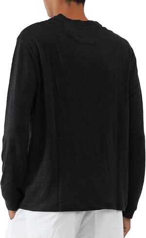 Men's 100% Linen Jersey T-Shirt Long Sleeve Relaxed Fit Coverstitch Detailing Breathable Crewneck Tee in Saudi Arabia