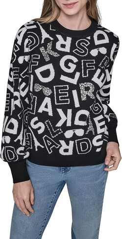 KARL LAGERFELD womens Long Sleeve Crew Neck All Over Logo Sweater in Saudi Arabia