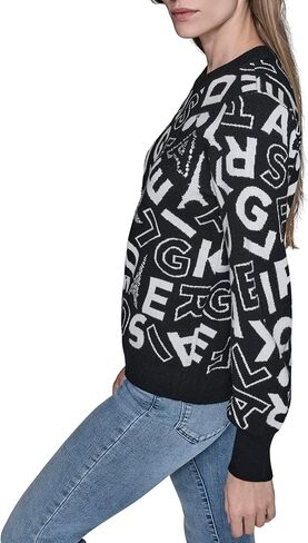 KARL LAGERFELD womens Long Sleeve Crew Neck All Over Logo Sweater in Saudi Arabia