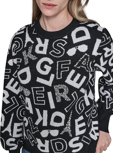 KARL LAGERFELD womens Long Sleeve Crew Neck All Over Logo Sweater in Saudi Arabia