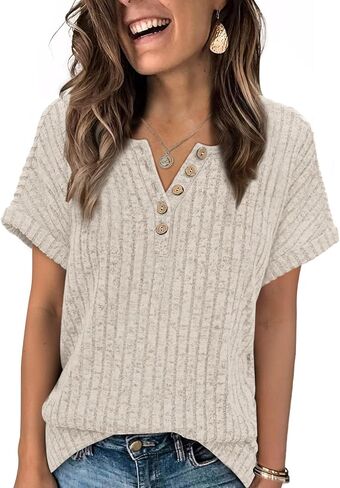 OFEEFAN Womens Short Sleeve Sweater Textured Tops Trendy Business Casual Outfits Work Blouses Fall Shirts in Saudi Arabia