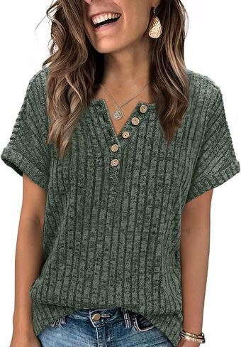 OFEEFAN Womens Short Sleeve Sweater Textured Tops Trendy Business Casual Outfits Work Blouses Fall Shirts in Saudi Arabia