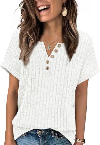 OFEEFAN Womens Short Sleeve Sweater Textured Tops Trendy Business Casual Outfits Work Blouses Fall Shirts in Saudi Arabia
