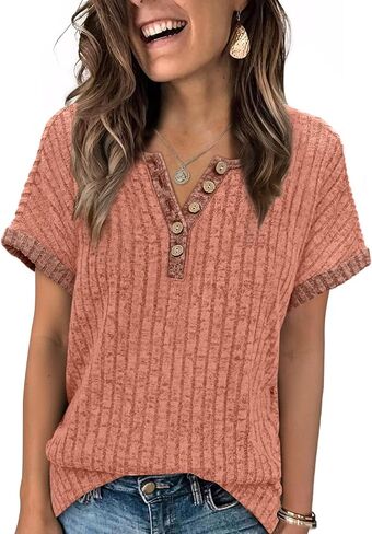 OFEEFAN Womens Short Sleeve Sweater Textured Tops Trendy Business Casual Outfits Work Blouses Fall Shirts in Saudi Arabia