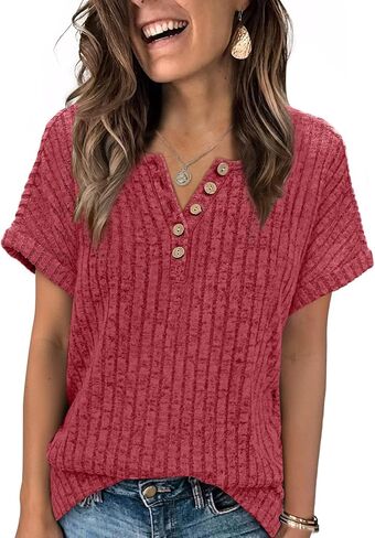 OFEEFAN Womens Short Sleeve Sweater Textured Tops Trendy Business Casual Outfits Work Blouses Fall Shirts in Saudi Arabia