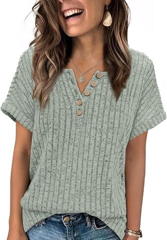 OFEEFAN Womens Short Sleeve Sweater Textured Tops Trendy Business Casual Outfits Work Blouses Fall Shirts in Saudi Arabia